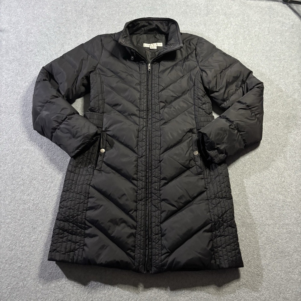 Larry Levine Women's Medium Black Down Feather Quilted Puffer Coat No Hood